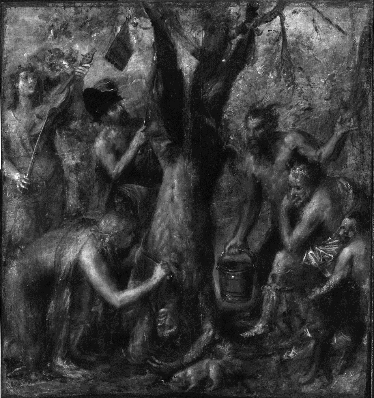 Obrázek 19: Tiziano Vecellio, Apollo a Marsyas, 1550-1576, olej, plátno, 220x204