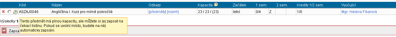 Po provedení zápisu nezpomeňte provést kontrolu elektronicky zpsných předmětů tlčítkem Kontrol v horní zelené liště.