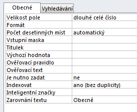 Vlastnosti atributů - číslo různý typ čísel (celé, desetinné) způsob zobrazení čísla (měna, procenta,