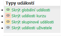 Kalendář má ještě jednu možnost jak si zpřehlednit akce, které jsou zaznamenány v kalendáři. Tou je možnost vypnout, nebo zapnout zobrazování událostí.