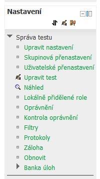 Testové úlohy Moodle umožňuje celkem 11 různých testových úloh. Jsou v utříděné databázi, členěné do kategorií.