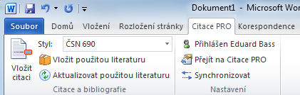 Doplněk do Wordu - vkládání použité literatury Umístěte kurzor na místo, kam chcete nahrát seznam použité literatury.