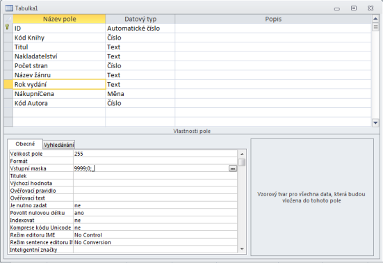 TABULKY Vytvoření vstupní masky 1 Vyberte pole, pro které chcete definovat vstupní masku. 2 Přejděte do okna vlastností a v řádku Vstupní maska klikněte na tlačítko.