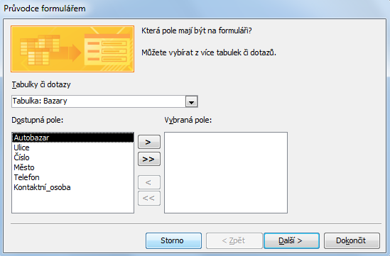 FORMULÁŘE Postup řešení V navigačním okně označte tabulku Bazary, na kartě Vytvoření klikněte na položku Automatický formulář.