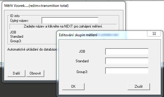 Měření vzorků Než začnete měřit, je nutné vybrat standard, ke kterému bude měřený vzorek přiřazen. Učiňte tak v levém horním rohu, v poli označeném ikonou dalekohledu.