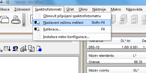 Kalibrace přístroje Kalibraci přístroje můžeme spustit v okně Spektrofotometr - Kalibrace.