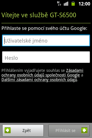 4.2 První přihlášení ke stávajícímu účtu Vyplňte své uživatelské jméno ( @gmail.com) a heslo a stiskněte tlačítko Přihlásit se.