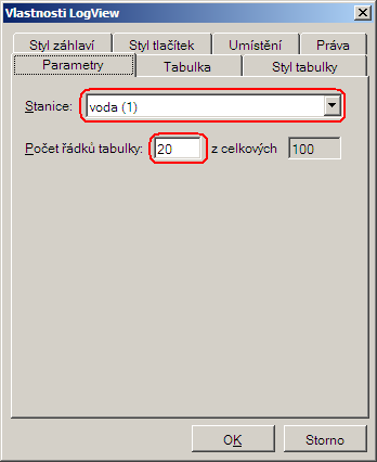 Dvojklikem na prvek LogView otevřeme okno Vlastnosti LogView, ve kterém nastavíme jeho vlastnosti. V záložce Parametry vybereme řídicí systém, jehož provozní deník chceme zobrazovat.