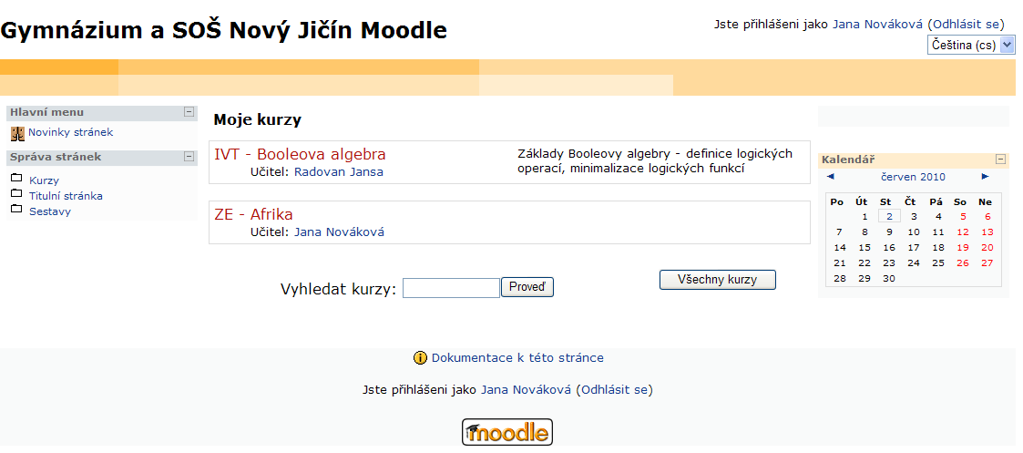 Moodle - Učitelé pro zítřek 5 Obrázek 3: Odhlášení 2.