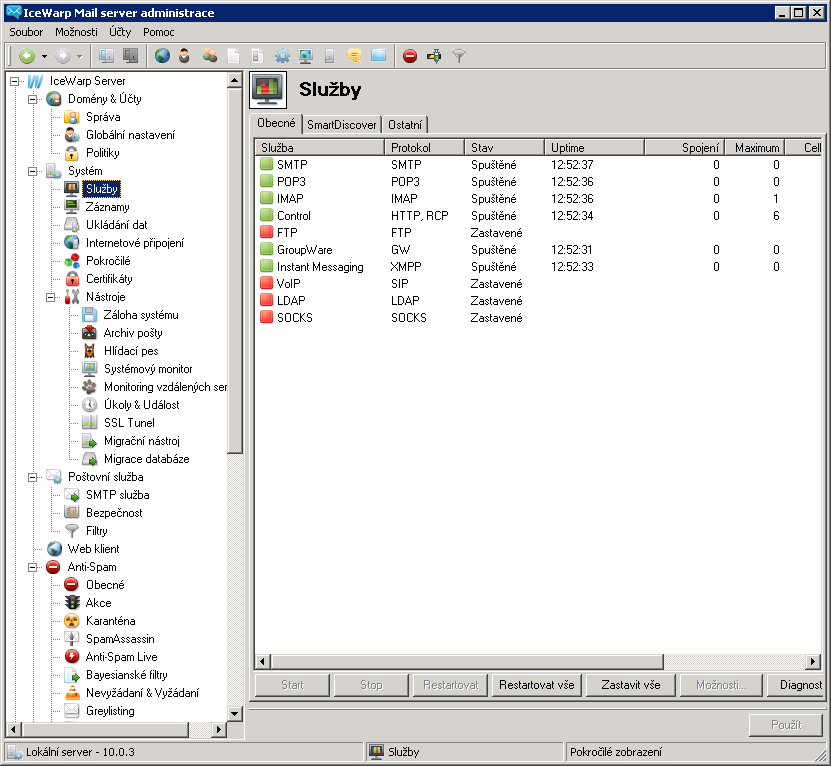 Administrační rozhraní Administrační rozhraní IceWarp serveru (podobně Konzole, Administrační konzole, GUI) bude váš primární způsob nastavování změn a přidávání účtů do IceWarp serveru, alespoň
