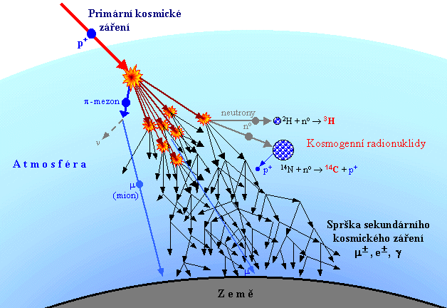 Druhy neutrin - podle původu Neutrina ze sekundárního kosmického záření (atmosférická neutrina) Při interakcích částic tvrdého kosmického záření (primárního) s horními vrstvami atmosféry (ve výškách
