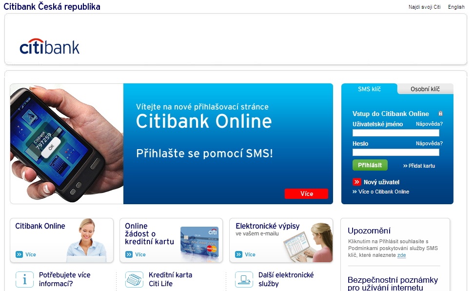 8 2.2. SNADNÉ PŘIHLÁŠENÍ Na přihlašovací obrazovku Citibank Online se dostanete prostřednictvím svého internetového prohlíţeče zadáním adresy www.citibank.cz, www.citibusiness.cz nebo www.