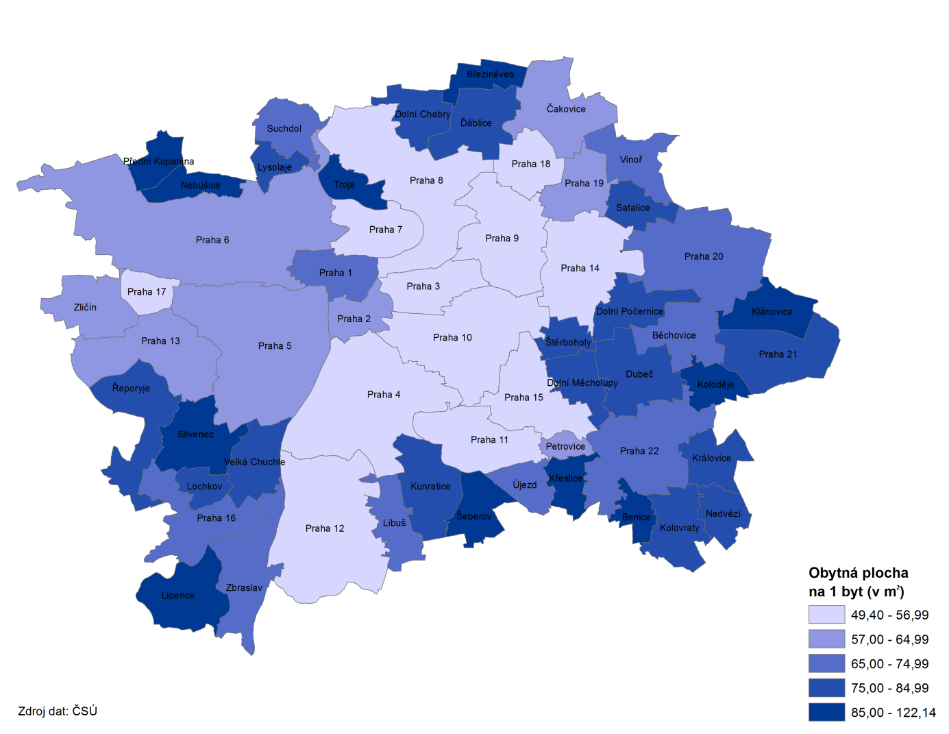 dále evidována také v městských částech Koloděje, Benice a Šeberov. Kartogram č. 10 dále ilustruje zajímavou skutečnost, že v pravobřežních městských částech vnitřního města (např.