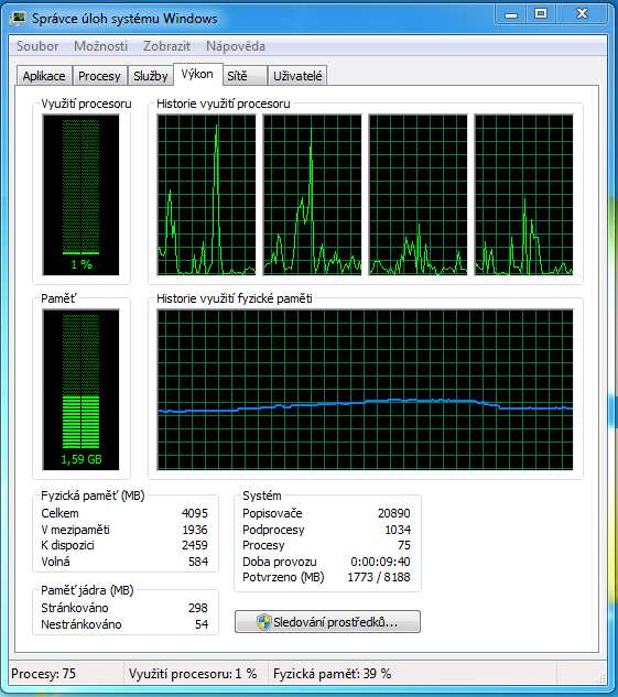 Simulování paralelně běžícího hardwaru Rozdělení výkonu mezi virtuální stroje Příklad: Výkon PC: Procesor: 4 jádra, 2.