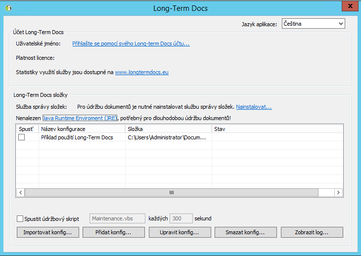 3. Nastavení Long-Term Docs 3.1. Spuštění rozhraní Long-term Docs Po úspěšné instalalci je na ploše dosupná ikona Long-Term Docs. Poklepáním na tuto ikonu otevřete rozhraní Long-Term Docs. 3.2.