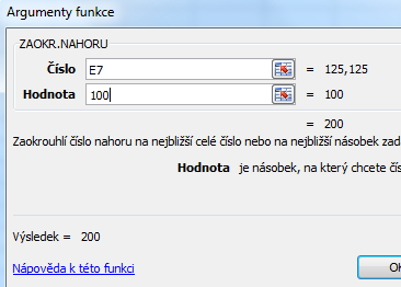 Funkce Zaokrouhlit Tato funkce zaokrouhluje tak, jak jsme zvyklí z algebry: 1 až 4 se zaokrouhluje směrem dolů (např. 44 je po zaokrouhlení 40), 5 až 9 se zaokrouhluje směrem nahoru (např.