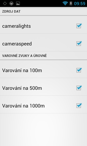 63 Navigator pro Android Zdroj dat - zde si můžete vybrat, na který z naimportovaných souborů budete dostávat zvukové varování. Import bodů se dělá pomocí speciálního programu diggerqt.