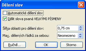 2828283016.7.2013 Dělení slov - automatické - ruční - žádné Nastavení dělení slov Nástroje Jazyk Dělení slov 1.