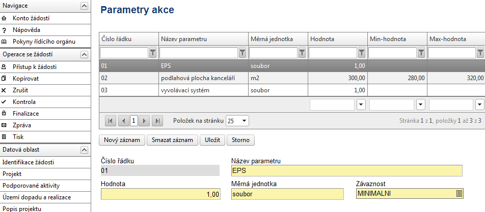 projektu. Rozdíl rozdíl mezi plánovanou a výchozí hodnotou se doplní automaticky. Po vyplnění všech povinných polí k danému indikátoru je nezbytné údaje uložit prostřednictvím tlačítka Uložit.