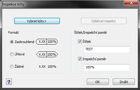 312. Kontrolní součet Kóty Středová značka _diminspect kótakontrol přidá nebo odebere kontrolní informace pro vybranou kótu Kontrola zakótovaných rozměrů vám pomůže efektivně vyjádřit kontrolu nad