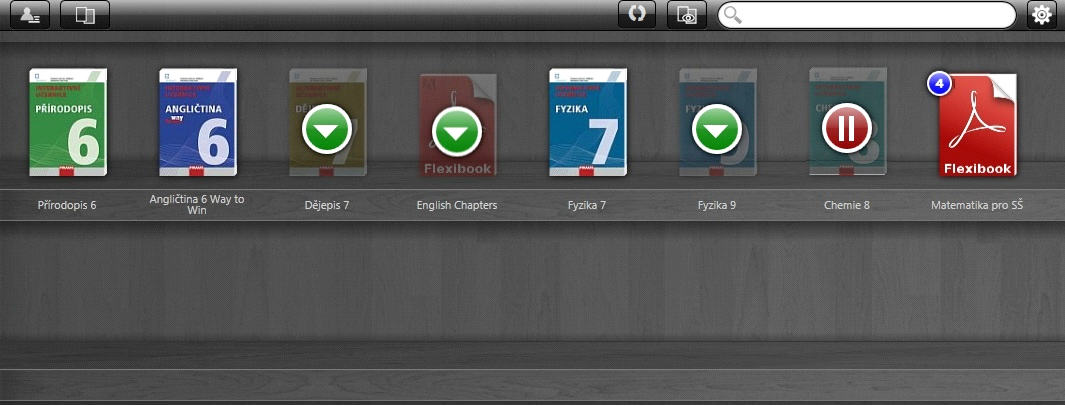 2. Začínáme V Knihovně se zobrazí všechny tvé knihy. Ikony dosud nestažených Flexibooků (tj.