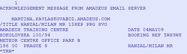 WM zprávy si otevřeme vstupem: WM/MSG Zde vidíme, kterou zprávu kdo, který den a v kolik hodin poslal a její typ ACC oznámení o příjmu naší zprávy z AMADEUS E-mail serveru Zobrazení jednotlivých