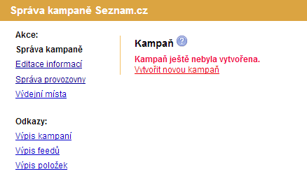 Po kliknutí na název provozovny se může správce provozovny ihned odkázat na své webové stránky. Dále má k dispozici dvě hlavní kategorie pro správu provozovny a to kategorie Akce a Odkazy.