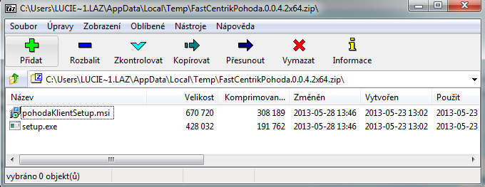 Program rozbalíte prostřednictvím jakéhokoli programu, který umí pracovat se soubory.zip.