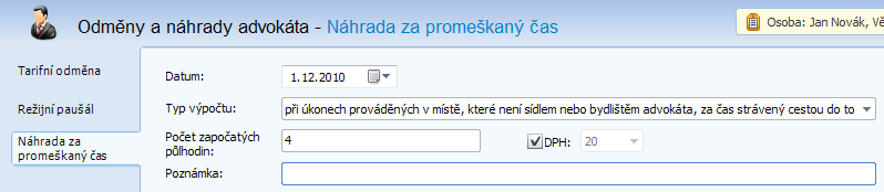 Náklady řízení Právní kalkulačka Uživatelská příručka 2 Pro výpočet je nejprve nutné zvolit Typ výpočtu ().