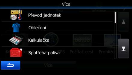 5.2 Menu Informace Menu Informace poskytuje různé možnosti a doplňkové aplikace. V menu Navigace klepněte na tlačítko.