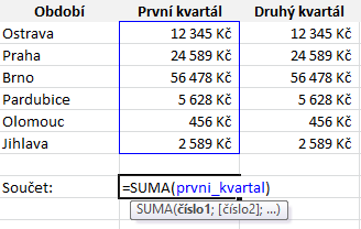 Zatímco zápis nového názvu oblasti lze jednoduše provést v poli názvů, odstranit jej lze pouze v tabulce Správce názvů. Odstranění názvu oblasti 1.