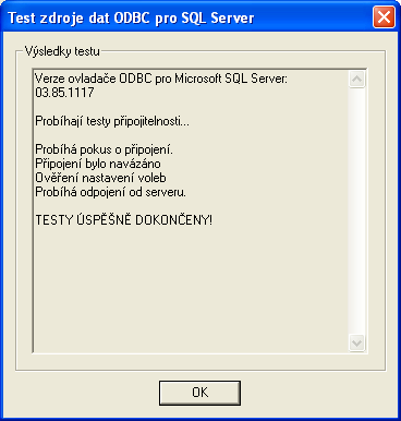 7. Následně se otevře okno uvádějící souhrn parametrů pro vytvoření datového zdroje ODBC zadaných v předchozích krocích. V něm klepněte na tlačítko Test datového zdroje.