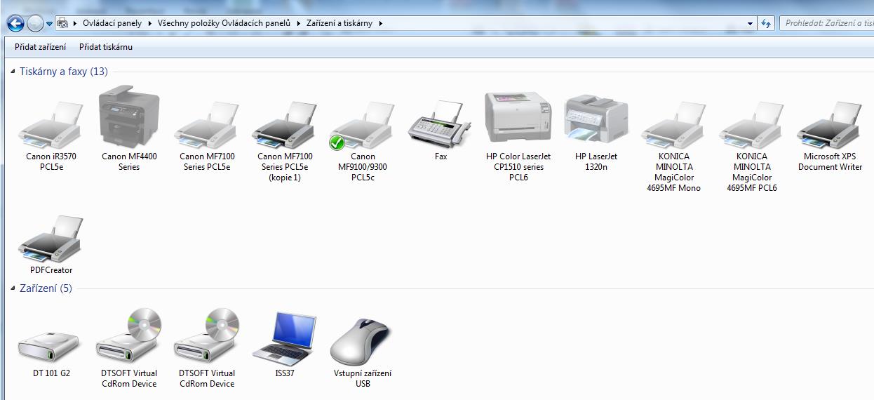 Zařízení a tiskárny Pro nainstalované tiskárny můžeme zobrazit a upravit jejich vlastnosti.