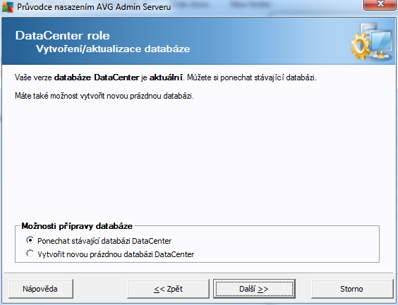 Tato volba vytvoří kompletně novou databázi (původně uložená data budou ztracena). Důrazně doporučujeme DataCenter databázi zálohovat před vytvořením nové.