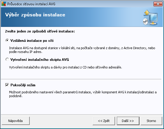 5.2. Výběr způsobu instalace Pro pokračování v Pokročilém režimu zaškrtněte políčko Pokročilý režim, v opačném případě pokračujte kapitolou Základní režim v této příručce.