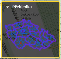 Přehledka Informace o mapě Pro zobrazení přehledky a Informací o mapě je potřeba rozbalit menu, pomocí ikony. Toto tlačítko slouží pro přepnutí na mapový podklad.