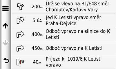 Informace o stránkách map Vynulování informací o trase 1. Na mapě stiskněte pole Rychlost. 2. Stiskněte tlačítko. 3.