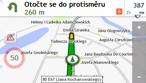 ujetá vzdálenost délka trvání trasy stationary time čas TTD/DTG/ETA pro cestu* Dopravní zdržení* * V závislosti na vypočtené trase se mohou na obrazovce zobrazovat další informace, například