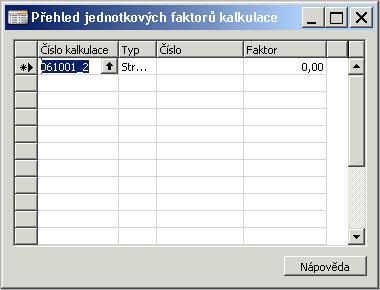 o Ruční zadání jednotkový faktor se zadá ručně. Pro Ruční zadání je na tlačítku Kalkulace je volba Jednotkové faktory.