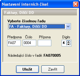 Záložka Tisky upravuje některé vlastnosti vybraných transakcí programu Interní čísla Zde si uživatel může nastavit číselné řady pro číslování dokladů.