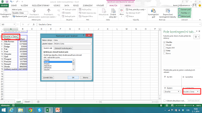 Provedeme dvojklik na Součet z cena a v nabídce změním Součet na Počet.