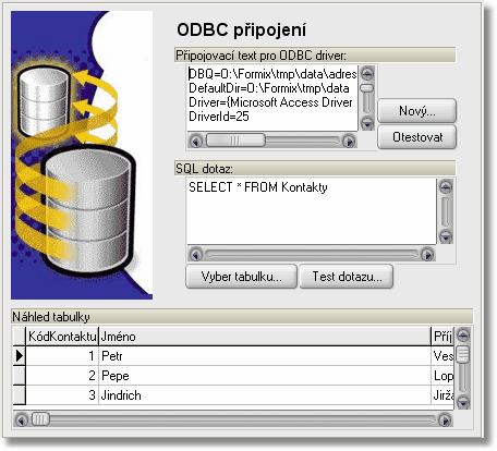 18 Manuál programu Formix Vlastní připojení k databázi nejprve je nutné vybrat jaký druh připojení chcete vytvořit (vyberte některý z typů připojení) ODBC připojení (následující řádky mohou být