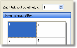 Etikety, štítky, vizitky 23 Je možné buď napsat číslo ručně nebo dvojkliknout myší na první tisknutý štítek. Toto nastavení je velice důležité pokud máte např.