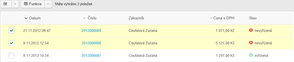Objednávky Položka objednávky v horní liště slouží k evidenci a administraci objednávek zákazníků e-shopu a vystavených dokladů.