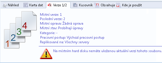 SOLIDWORKS Enterprise PDM Nevyberete soubor Vyberete složku Vyberete více souborů Pokud vyberete soubor, který nemá nejnovější místní verzi, zobrazí se navíc upozornění.