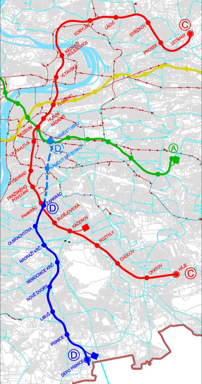 Varianty etapy metra I. D Pankrác - Depo Písnice 0. Návrh 2011 DUR 1.