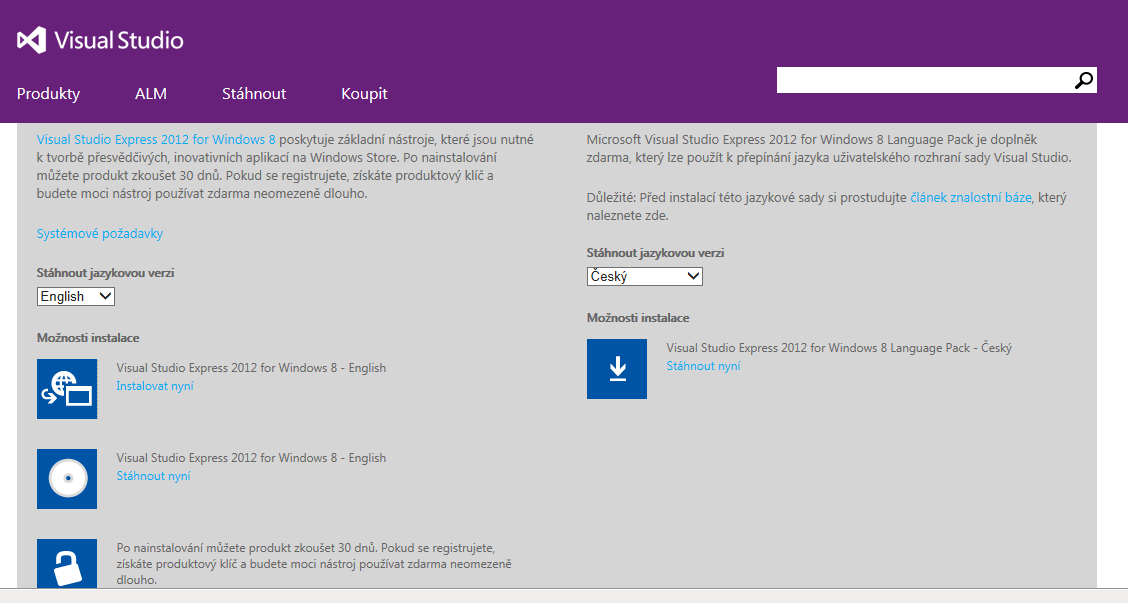 1. OTEVŘENÍ, SPUŠTĚNÍ A ULOŽENÍ PROJEKTU 1.1 INSTALACE Prvním krokem, který musíme provést je spuštění vývojového prostředí Microsoft Visual C# 2012 Express for Desktop.