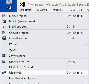 1.4 ULOŽENÍ PROJEKTU Pro uložení projektu vždy volíme nabídku SOUBOR/Uložit vše. Ta zajistí, že se uloží všechny soubory projektu do adresáře, který jsme zvolili při otvírání nového projektu.