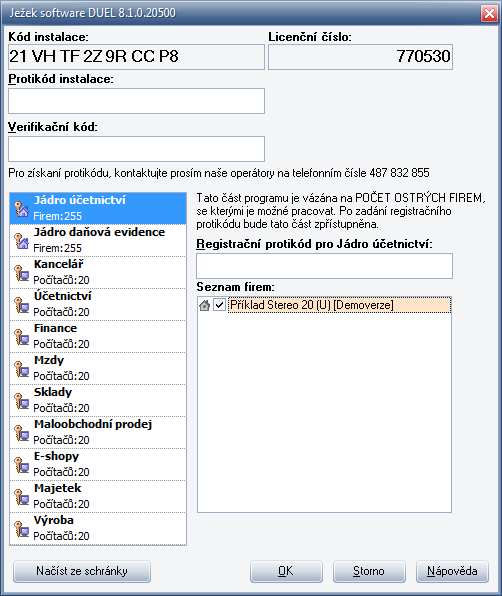 Tip: Registraci firmy lze provést kdykoli později prostřednictvím funkce Změna licence.