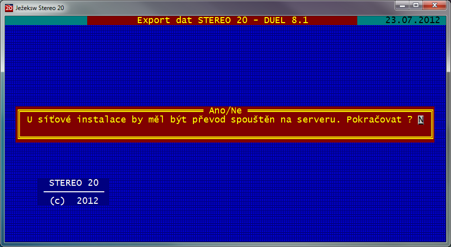 Upozornění: V případě, že používáte program Stereo v síťovém režimu, provádějte export dat ze serveru, který je v lokálním režimu.